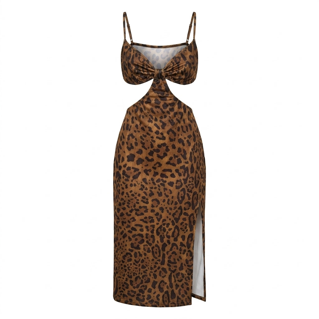 Shein Leopard Print Halter Cut-Out Maxi Dress Very Good Condition