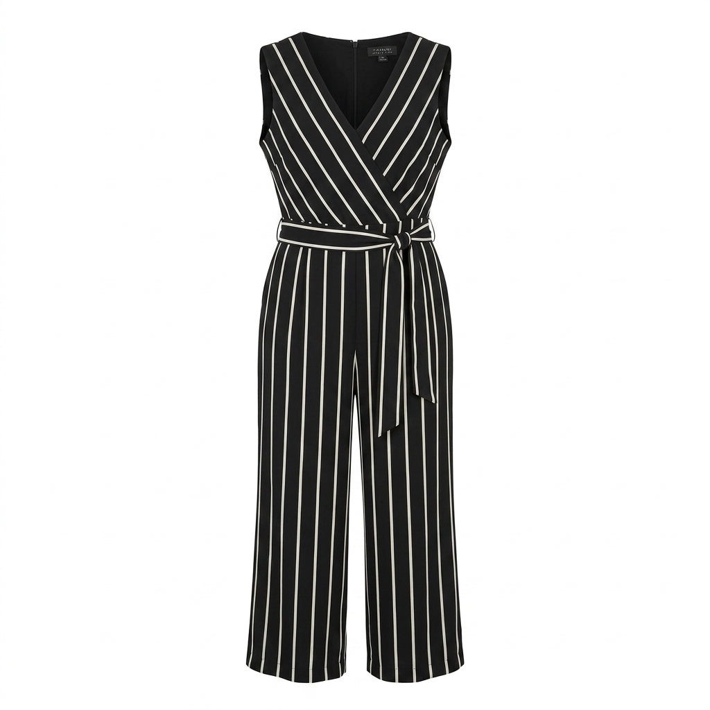 Tahari ASL Striped Surplice Sleeveless Wide-Leg Jumpsuit Size 14