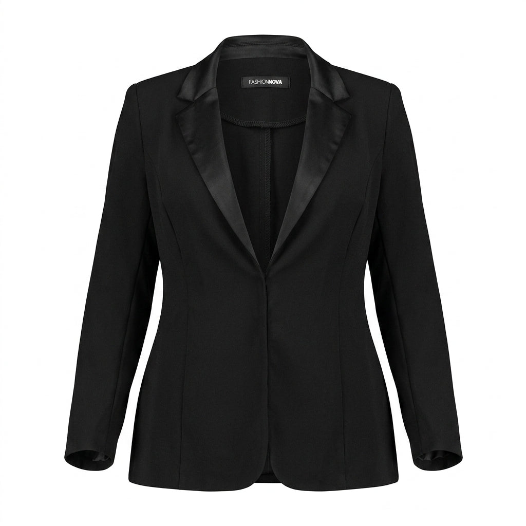 Fashion Nova Women's Black Satin Lapel Blazer Very Good Condition