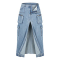 Highlight Denim Cargo Maxi Skirt with Front Slit