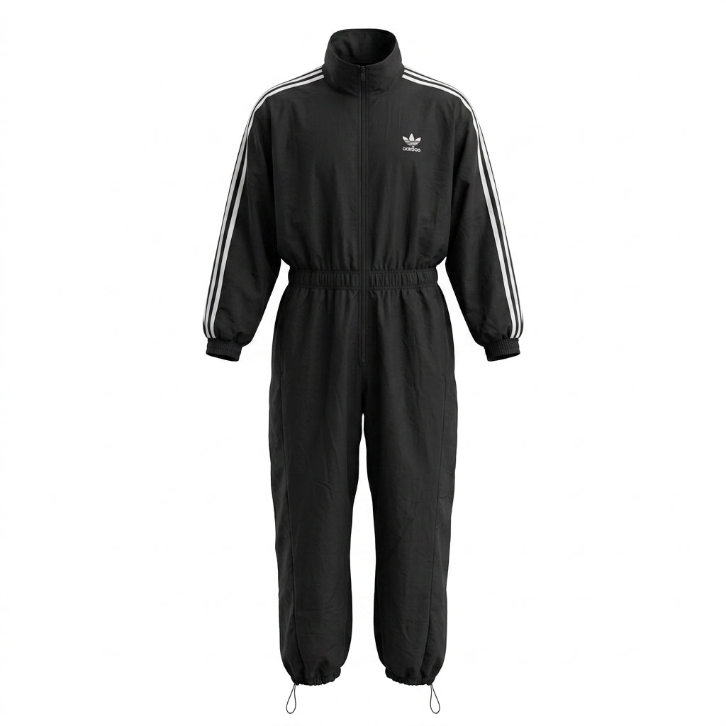 Adidas Originals Black Nylon Boiler Suit Jumpsuit 3-Stripes Very Good