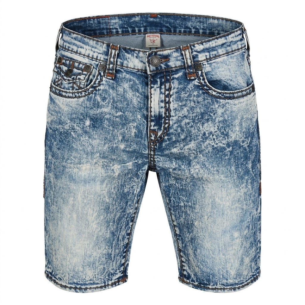 True Religion Rocco Flap Super T Acid Wash Denim Shorts Very Good
