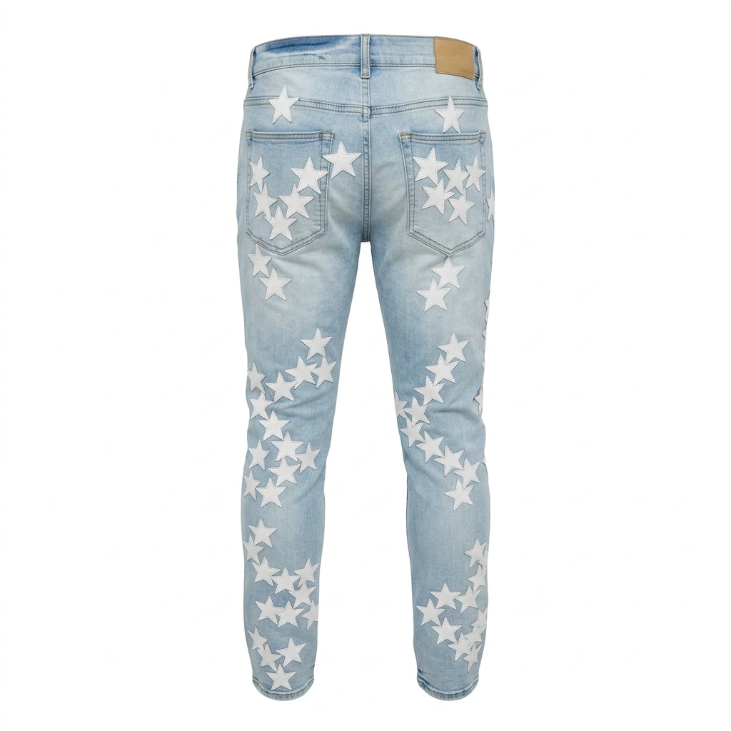MNML Light Wash Star-Patch Skinny Jeans