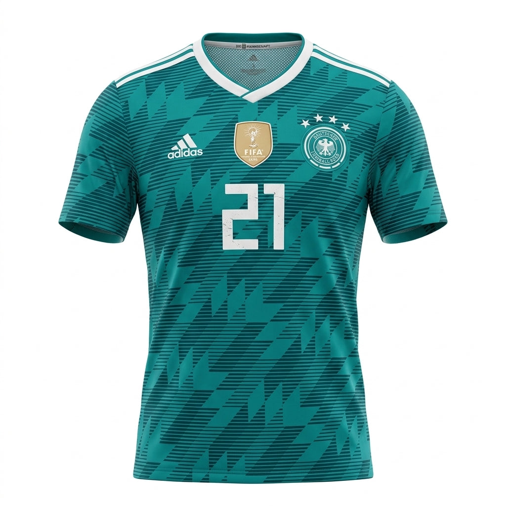 Adidas Germany 2018 World Cup Away Jersey, Teal, #21 Deras