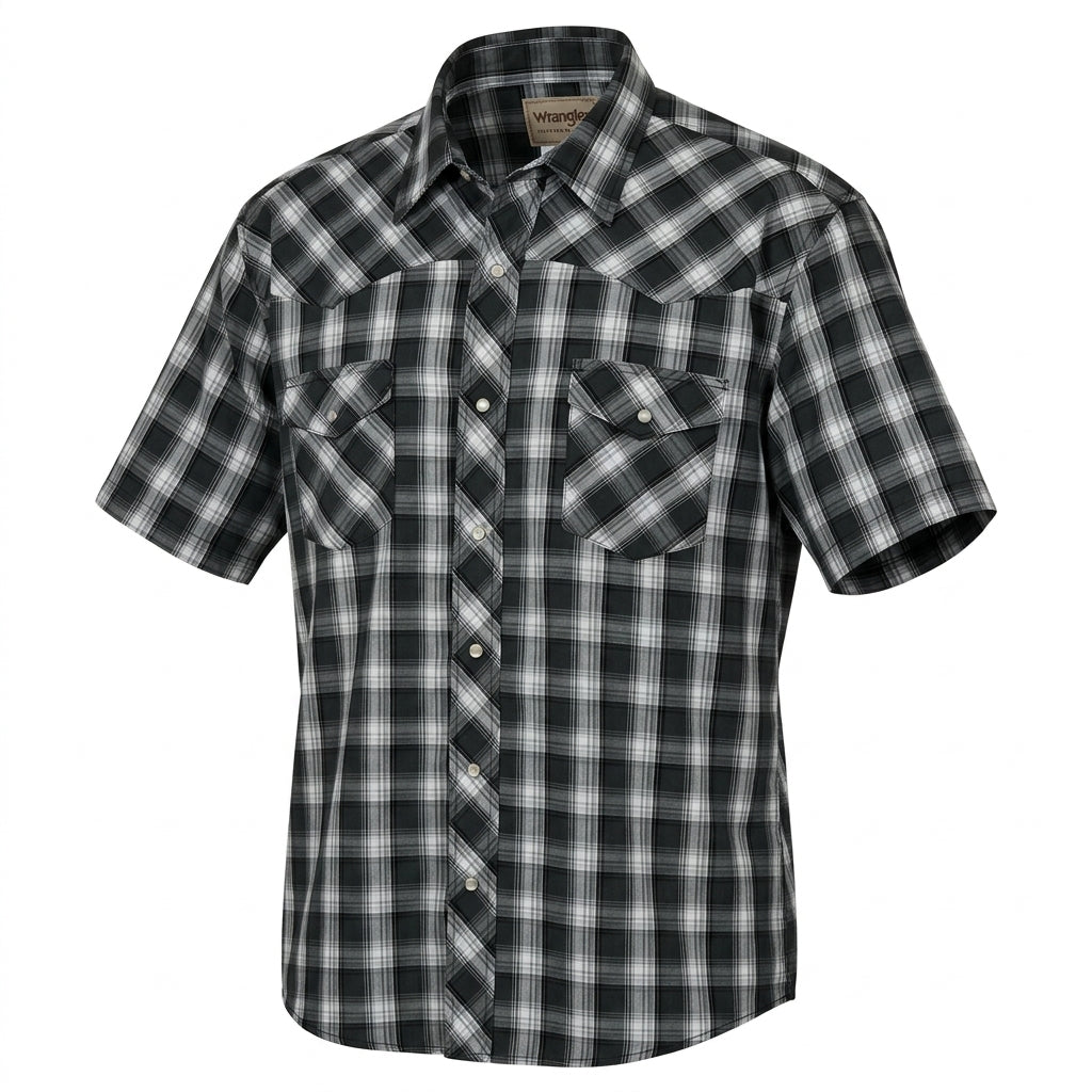 Wrangler Western Shirts Men's Short-Sleeve Pearl Snap Plaid Shirt