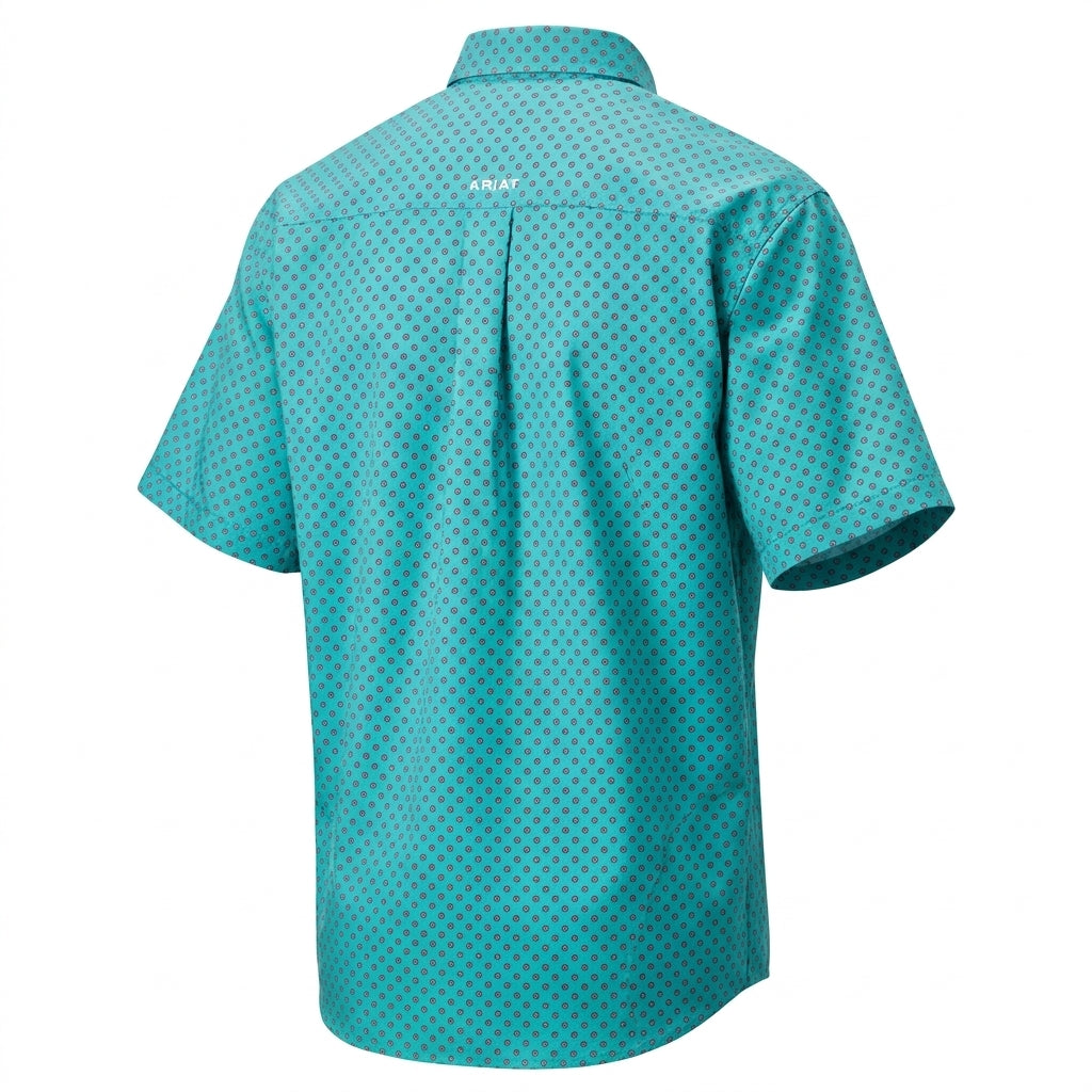 Ariat Men's Short Sleeve Button-Down Western Shirt, Teal Medallion Print, Size XXL