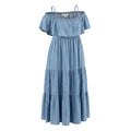Michael Kors Off-Shoulder Tiered Chambray Maxi Dress Very Good