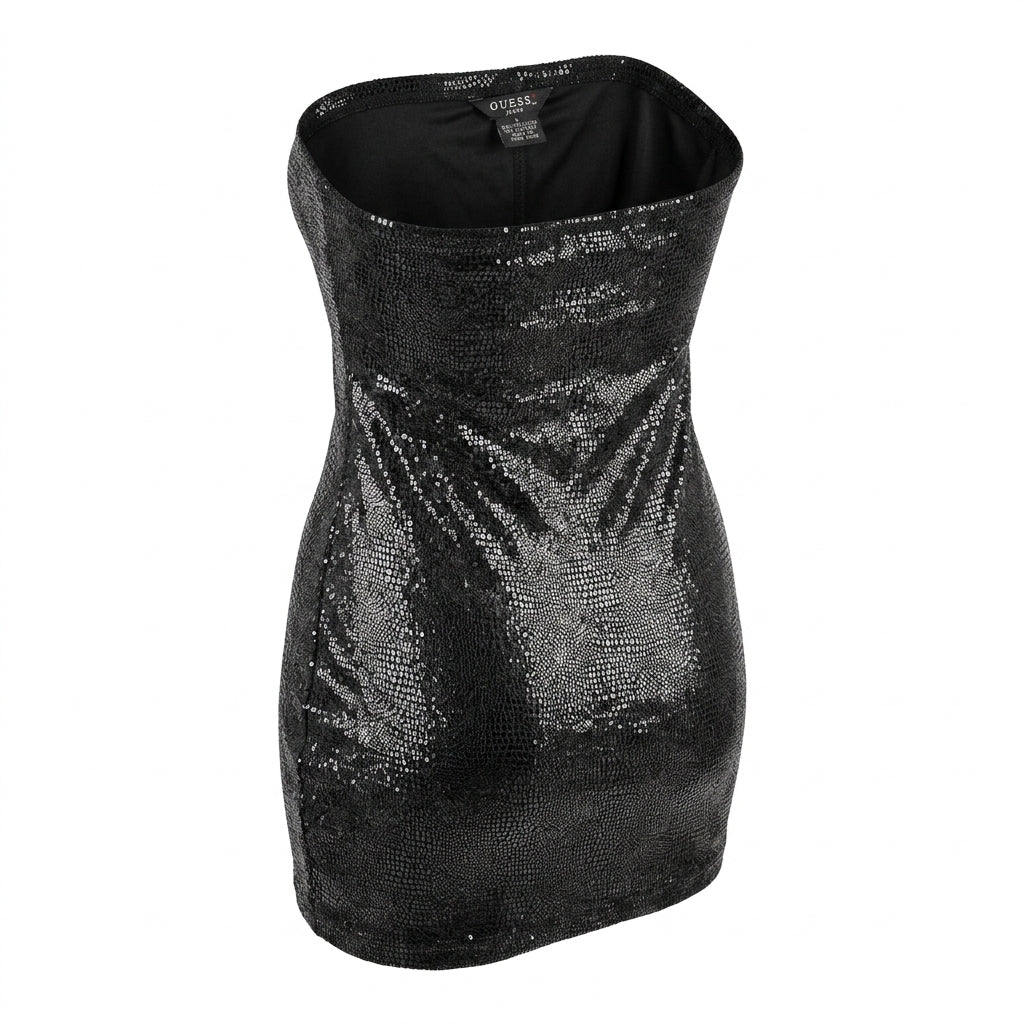 Guess Jeans Vintage Black Snake Print Strapless Tube Mini Dress